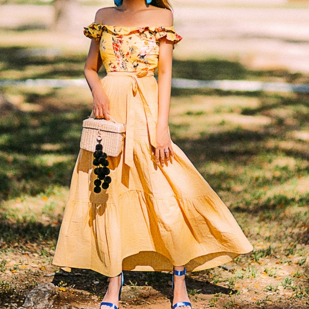 CREMIEUX Martina Tiered skirt yellow pinstripe 6